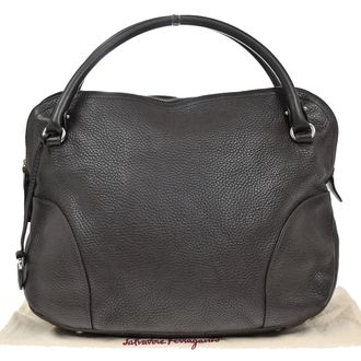 Ferragamo Gancini Handbag Leather Gray Leather Handbag (Pre-Owned)