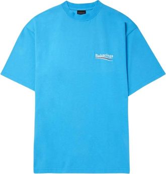 Balenciaga Logo Print T-Shirt met Distressed Effect - Heren - T-shirts - Blauw - XS - Katoen - Tops