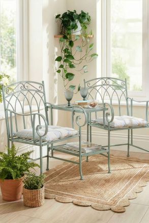 Dibor Vintage Green Iron Arched Indoor Outdoor Garden Furniture Companion Seat Garden Bench