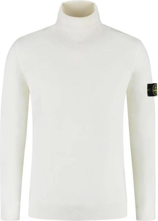 Stone Island Turtleneck Trui met Ribboorden - Heren - Coltruien - Wit - XL - Wol - Truien & Vesten