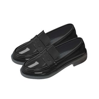 Generic Black Ladies Fashion Trendy Solid Color British Inspired Loafers Thick Heel for Outdoor Activities in Cool Seasons