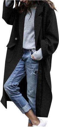 Generic Wool Coat for Women Oversized Double Breasted Jacket Overcoat Casual Notch Lapel Long Outerwear with Pockets Autumn Winter coats