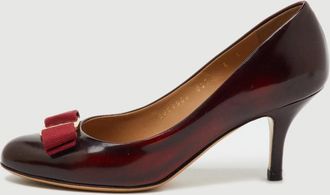 Ferragamo Burgundy Leather Vara Bow Pumps
