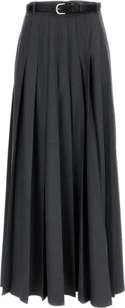 Self Portrait Grey Pleated Wool Blend Skirt