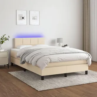 vidaXL Vidaxl - Cama Box Spring Con Colch&oacute;n Y Led Tela Crema 120x200 Cm