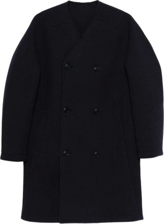 Macron Karl kraagloze jas met dubbele rij knopen - Blauw