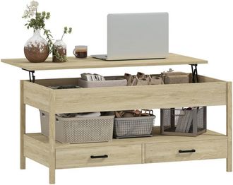 HOMCOM Mesa De Centro Elevable Mesa De Caf&eacute; Con Encimera Elevable Espacio Oculto De Almacenaje Cajones Y Estante Abierto 100x50x48-62 Cm Roble - Homcom