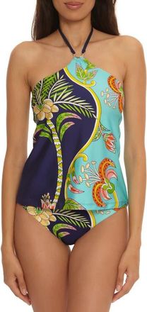 Trina Turk Flamingo Halter Tankini in Blue Multi at Nordstrom, Size 12