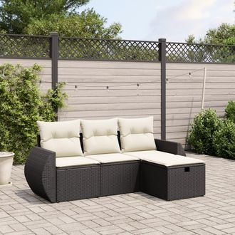 vidaXL Juego De Sof&aacute;s Jard&iacute;n 4 Pzas Con Cojines Rat&aacute;n Sint&eacute;tico Negro Vidaxl