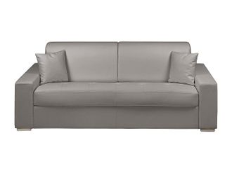 Vente-Unique Sof&aacute; cama de 4 plazas tipo italiano de piel sint&eacute;tica EMIR - Gris - Somier de l&aacute;minas de 160 cm - Colch&oacute;n de 18 cm