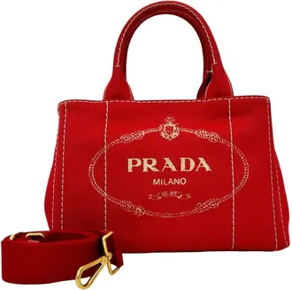 Prada Red Color Canvas Handbag Shoulder Bag Tote Bag (Pre-Owned)