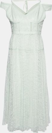 Self Portrait Mint Green Lace Off Shoulder Midi Dress