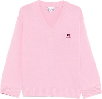 Ganni Maglione con ricamo e scollo a V - Rosa