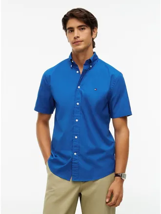 Tommy Hilfiger Mens Regular Fit Short-Sleeve Shirt - Ancient Blue - L
