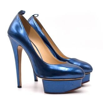 Charlotte Olympia Blue Patent Leather Dolores Pumps Size 37
