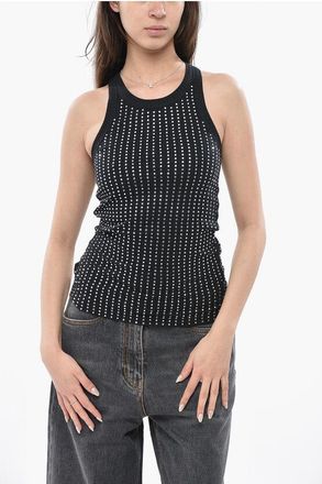 The Attico Cotton Tank Top with All-Over Rhinestones size 38