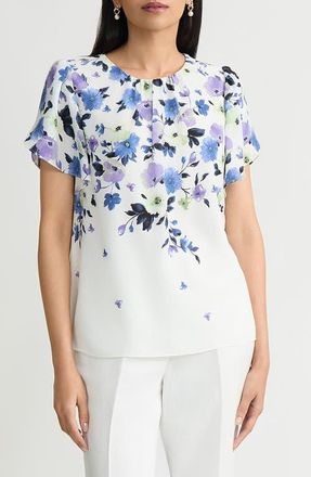 Kasper Print Flutter Sleeve Top in Lily White Multi at Nordstrom, Size X-Large P
