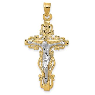 Diamond2Deal 10k Two-tone Diamond-cut Crucifix Pendant