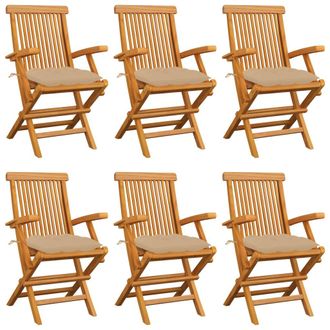 vidaXL Vidaxl - Sillas De Jard&iacute;n 6 Uds Madera Maciza De Teca Con Cojines Beige