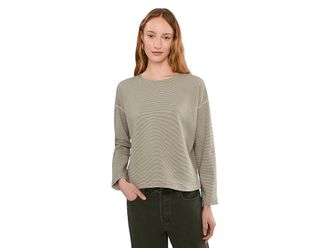 Eileen Fisher Doubleknit Organic Cotton Stripe Round Neck Reversible Top Womens Clothing Papyrus : SM