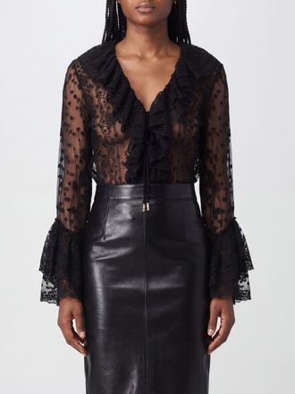Alberta Ferretti Blusa in pizzo con scollo a V e applicazione di rouches