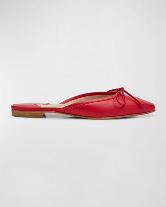 Manolo Blahnik Lambskin Bow Ballerina Mules