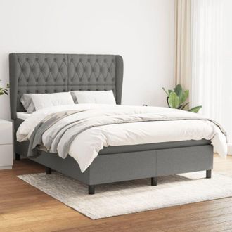 vidaXL Cama Box Spring Con Colch&oacute;n Tela Gris Oscuro 140x200 Cm Vidaxl