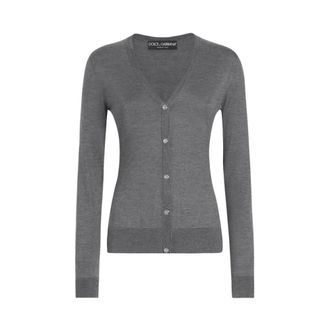 Dolce & Gabbana Cardigan de Seda con Bordado de Logo DG - Knitwear - Mujer - Gris - L