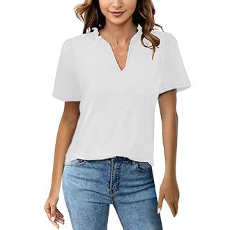 Generic Womens Tops with Collars Womens Peplum Tops Womens Blouses Size 14 Summer Tops 3/4 Sleeve V Neck Shop The Look Line Tops for Women UK White