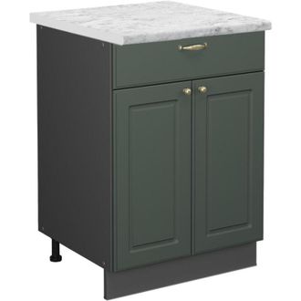 Vicco Mobiletto base per cucina Fame-Line, Verde-oro Country House, 60 cm con cassetto, pl Marmo Vicco
