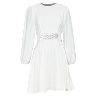 Zimmermann off white viscose lattice waistband puff sleeve peasant dress Sz.1 S