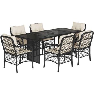 vidaXL Set De Comedor De Jard&iacute;n 7 Pzas Y Cojines Rat&aacute;n Sint&eacute;tico Negro Vidaxl