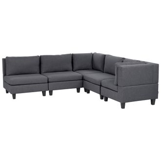 Beliani Sof&aacute; Modular Moderno 5 Plazas Tapizado Tela Patas Negras Respaldo Acolchado Izquierdo Gris Oscuro Unstad