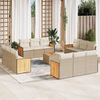 vidaXL Set Sof&aacute;s De Jard&iacute;n Con Cojines 13 Pzas Rat&aacute;n Sint&eacute;tico Beige Vidaxl