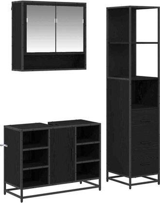 vidaXL Juego De Muebles De Ba&ntilde;o 3 Pcs Roble Negro Madera De Ingenier&iacute;a Vidaxl