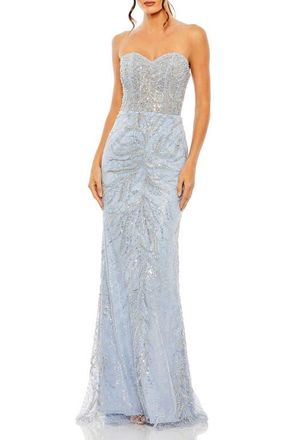 Mac Duggal Strapless Rhinestone Embellished Trumpet Gown in Powder Blue at Nordstrom, Size 14