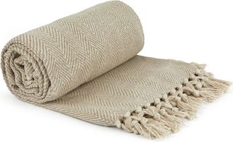 TJ Hughes Herringbone - Recycled Cotton Throw in Natural - TJ Hughes