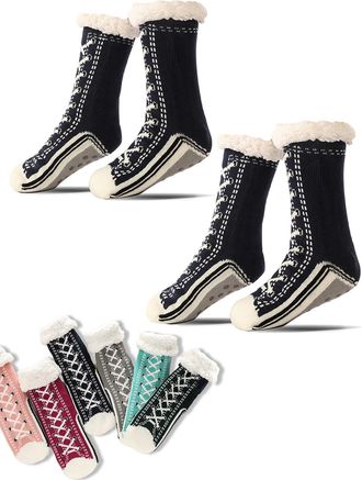 Generic Ultra-Thick Cashmere Slipper Home Socks, New Non-Slip Cashmere Slipper Socks Winter Warm Cozy Fuzzy Non-Slip Fluffy Soft Warm Slipper Socks for Indoor