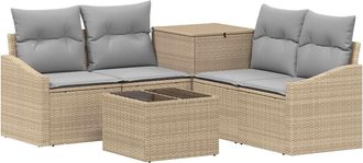 vidaXL Juego De Sof&aacute; 6 Uds. Beige Y Gris Claro Rat&aacute;n Sint&eacute;tico Y Acero Vidaxl