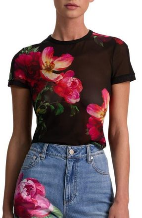 Alice & Olivia Tess Floral Mesh T-Shirt in Empress Bloom Black at Nordstrom, Size X-Small