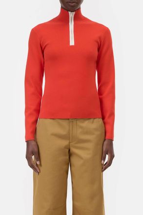 Closed Half-Zip Knit Sweater In Coral Red