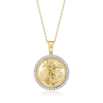 Ross-Simons Diamond Replica Liberty Coin Pendant Necklace in 18kt Gold Over Sterling