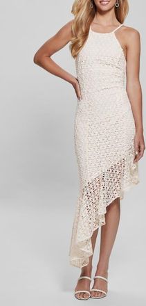 Guess Claudia Floral Stitch Asymmetric Maxi Dress in Dove White at Nordstrom, Size 12
