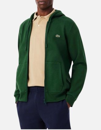 Lacoste Mens Lacoste Mens Fleece Hoodie Zip Up Organic Cotton Classic Fit Sportswear Hoody - Green - Size: 36