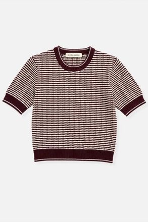 White + Warren Womens Cotton Boucle Tee In Sangria/ivory