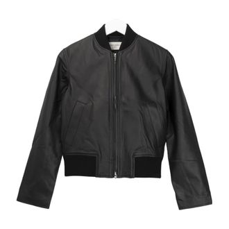 Officine Générale Leather Jackets, female, Black, S, Black Leather Bomber Jacket