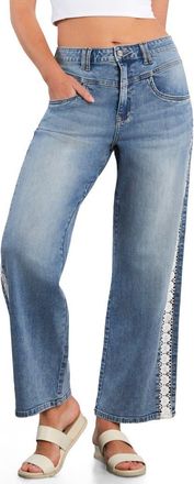 HINT OF BLU Dasis Chain Inset Barrel Leg Jeans in Classic Blue at Nordstrom, Size 30
