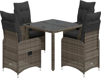 vidaXL Vidaxl - Mesita Y Sillas Jard&iacute;n 5 Pzas Y Cojines Rat&aacute;n Sint&eacute;tico Gris