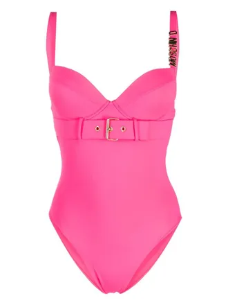 Moschino Badpak met ceintuur en logoplakkaat - Roze