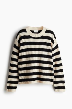 H&M Gerippter Pullover - Hellbeige/Gestreift